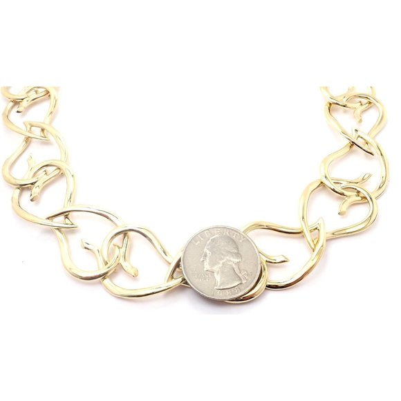 Authentic! Vintage Tiffany & Co 18k Yellow Gold Open Heart Leaf Link Necklace - Picture 10 of 11